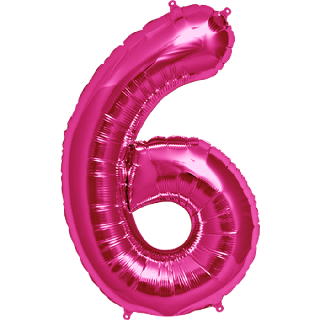 Folienballon Zahl - 6 - Pink 40 cm