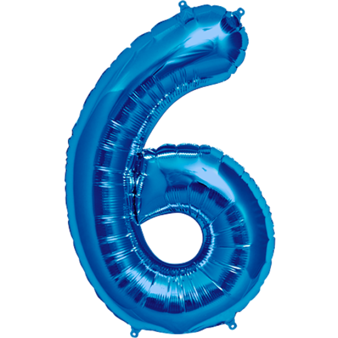 Folienballon Zahl - 6 - Blau 40 cm