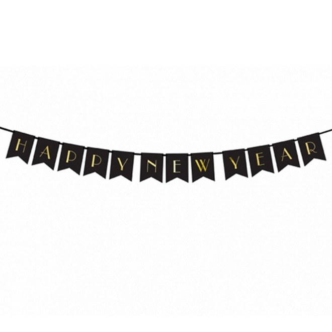 Girlande Silvester - Happy New Year - Schwarz & Gold | luftballon.de