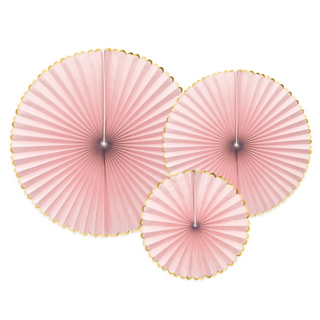 Dekofächer Rosa mit goldenem Rand - 3 Stück