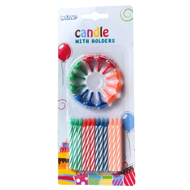 Kuchenkerzen mit Halter Bunt gemischt 24 Stück