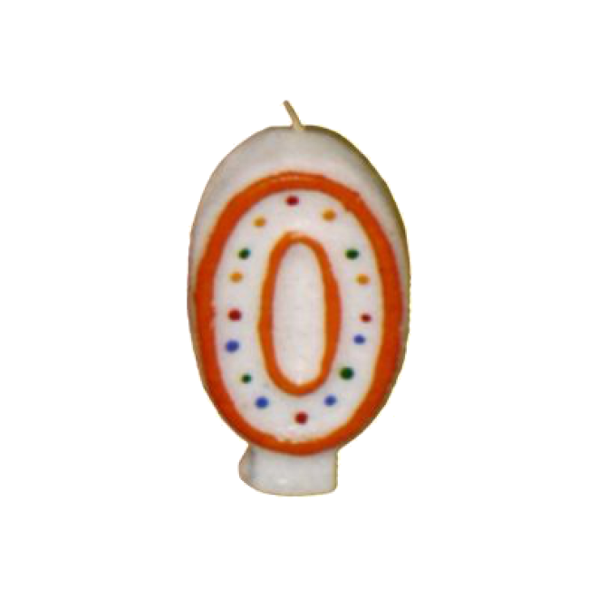 Zahlenkerze 0 - Bunt gemischt / Weiß