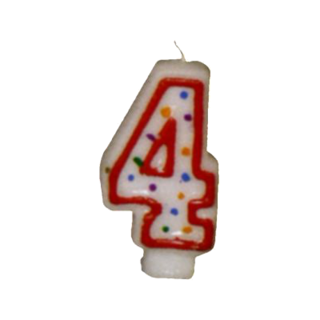 Zahlenkerze 4 - Bunt gemischt / Weiß