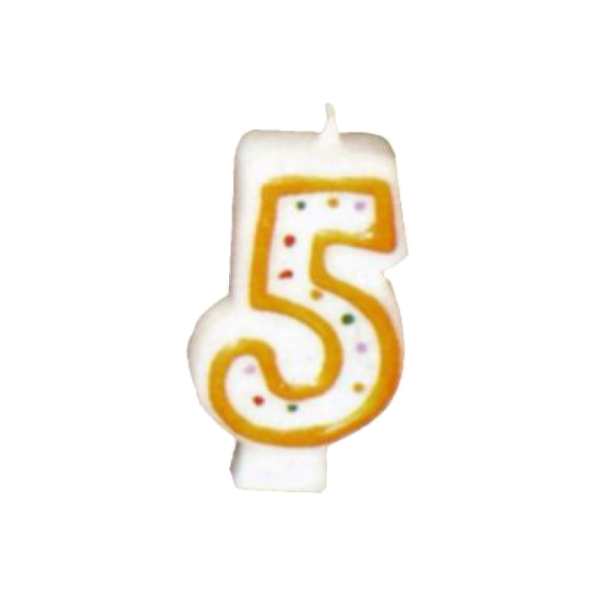 Zahlenkerze 5 - Bunt gemischt / Weiß