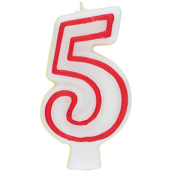 Zahlenkerze 5 - Rot / Weiß
