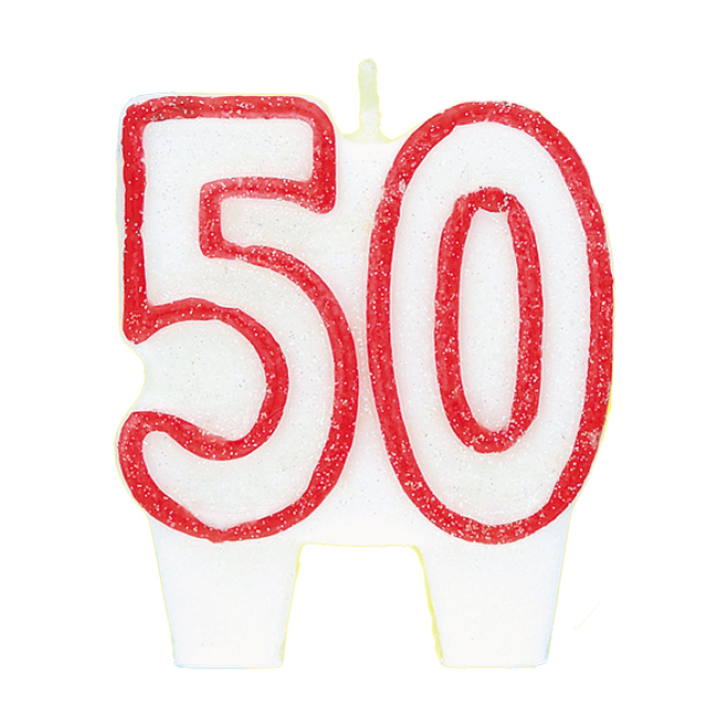 Zahlenkerze 50 - Rot / Weiß