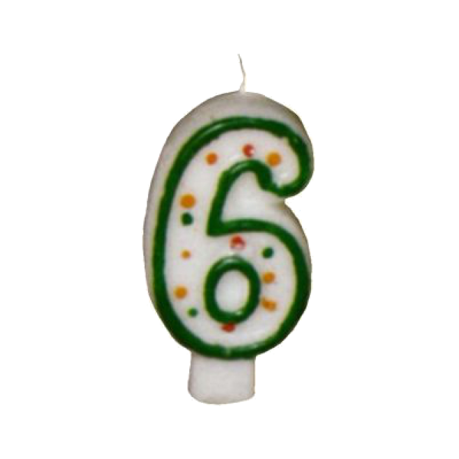 Zahlenkerze 6 - Bunt gemischt / Weiß