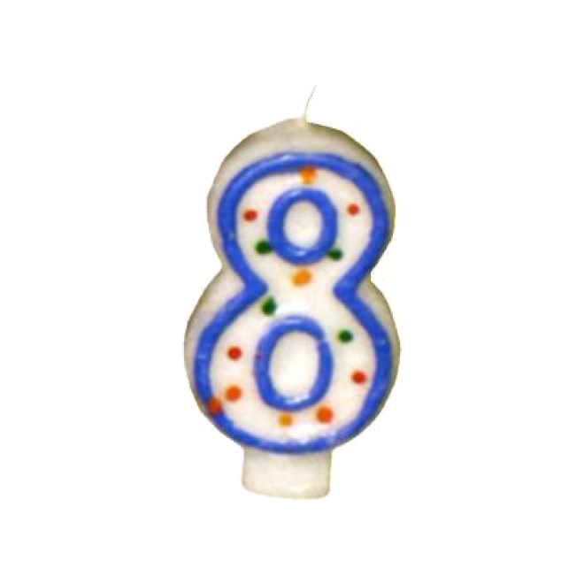 Zahlenkerze 8 - Bunt gemischt / Weiß