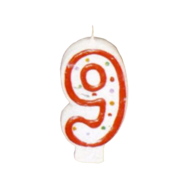 Zahlenkerze 9 - Bunt gemischt / Weiß