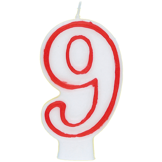Zahlenkerze 9 - Rot / Weiß