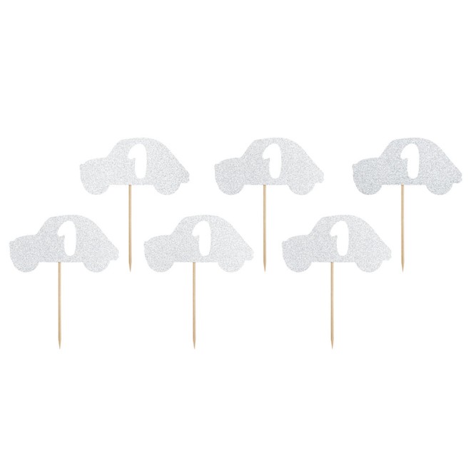 Kuchendeko - Auto 1 - Silber - 6 Stück | luftballon.de