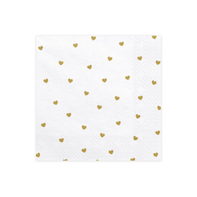 Servietten Weiß (Goldene Herzen) - 20 Stück | luftballon.de