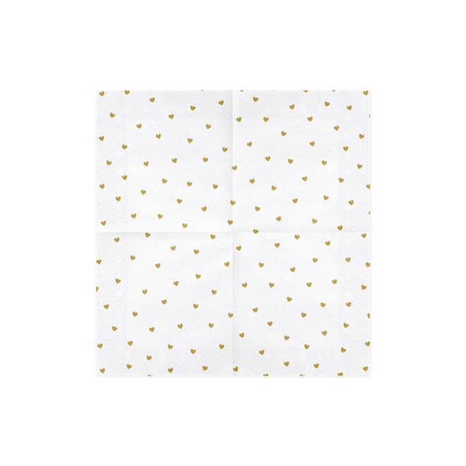 Servietten Weiß (Goldene Herzen) - 20 Stück