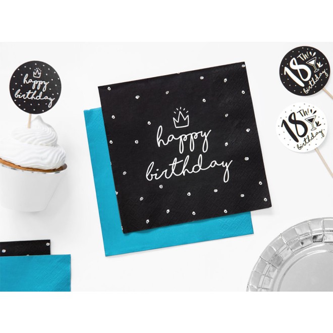 Servietten - Happy Birthday - Schwarz & Weiß - 20 Stück