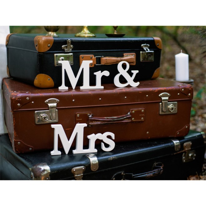 Holzdekoration Weiß - Mr & Mrs