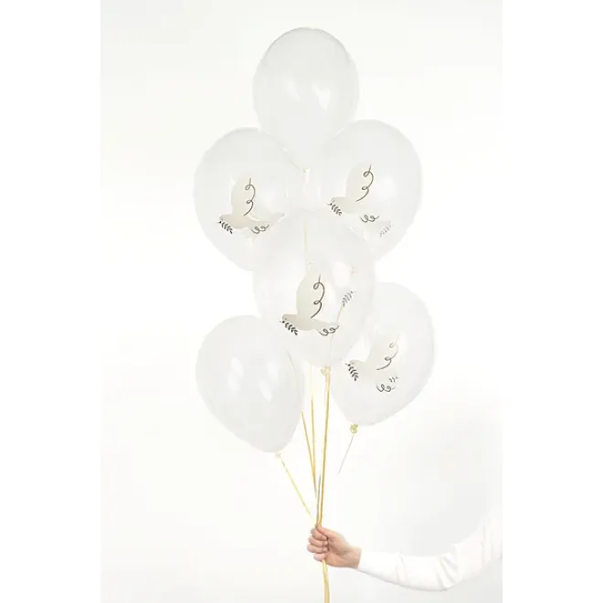 6 Motivballons - Ø 30cm - Taube - Crystal Clear