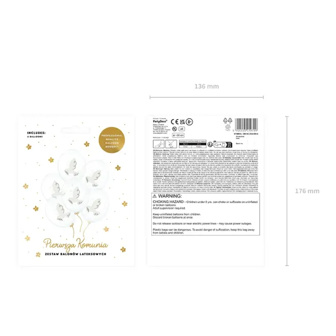 6 Motivballons - Ø 30cm - Taube - Crystal Clear