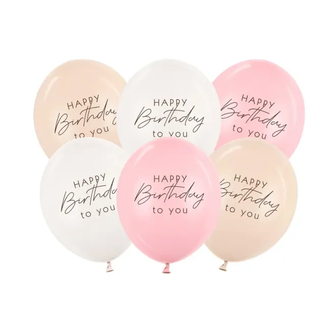 6 Motivballons - Ø 30 cm - Happy Birthday - Rosa Mix