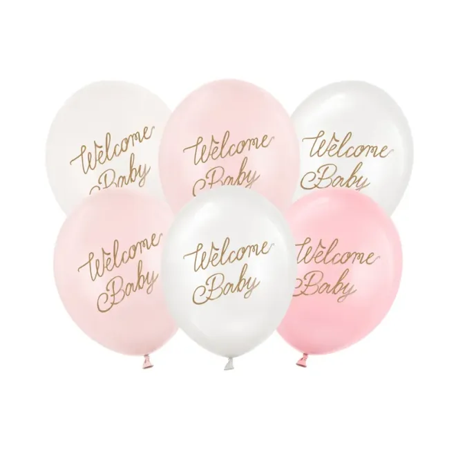6 Motivballons - Ø 30 cm - Welcome Baby - Rosa Mix