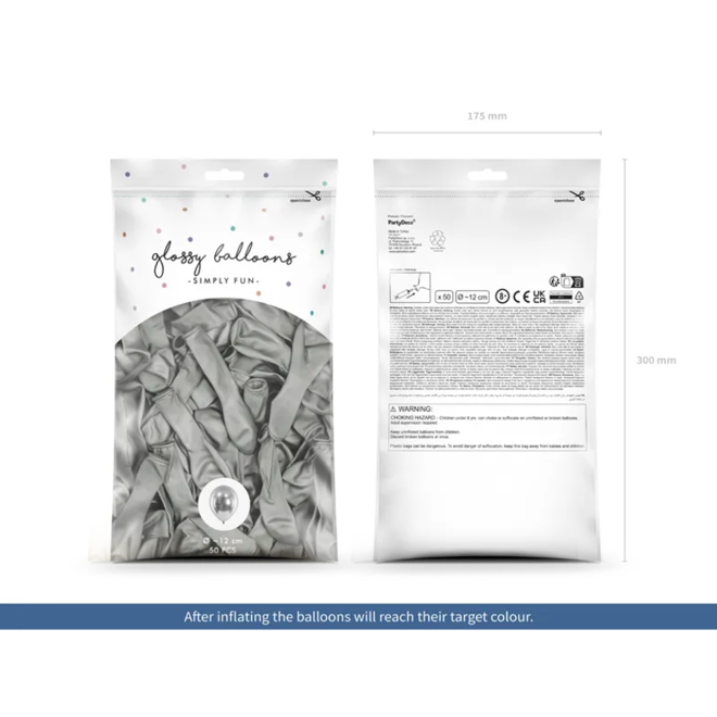 50 Miniballons - Ø 12cm - Glossy - Silber