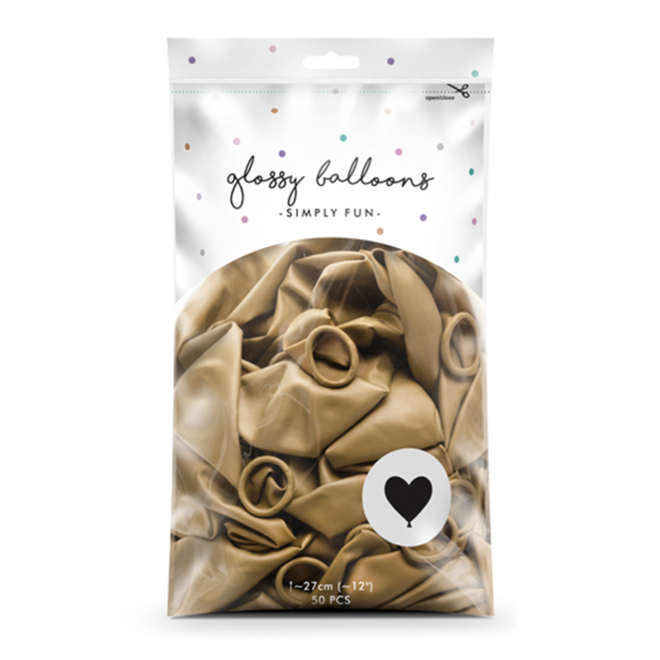 50 Herzballons - Ø 27cm - Glossy - Gold
