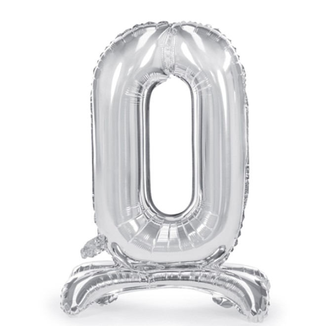 1 Ballon XXL mit Standfuß - Zahl 0 - Silber
