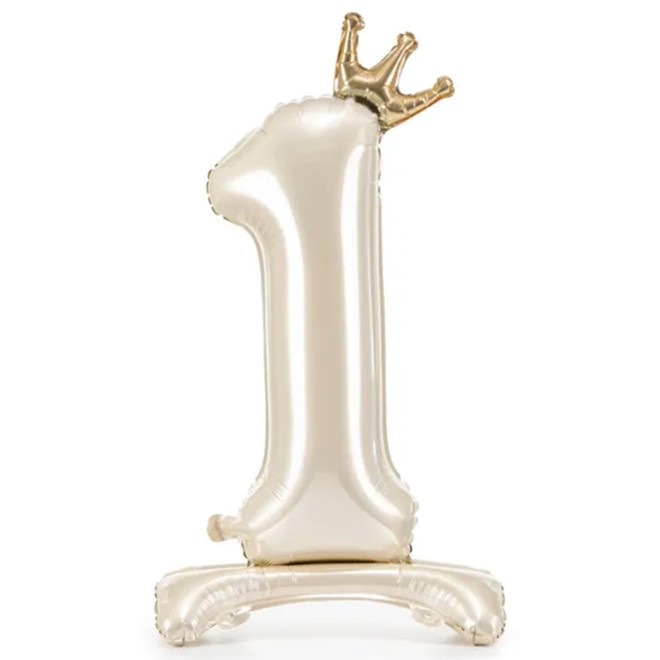 1 Ballon XXL mit Standfuß - Zahl 1 - Light Cream