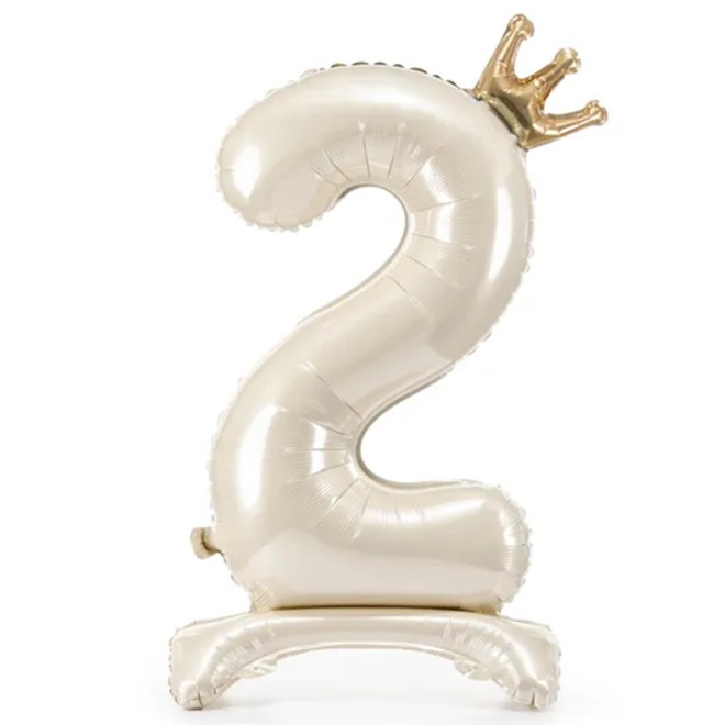 1 Ballon XXL mit Standfuß - Zahl 2 - Light Cream