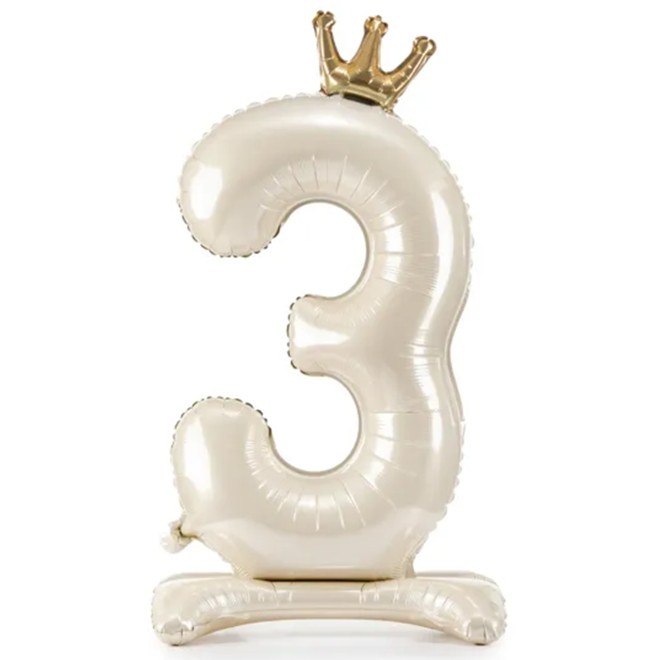 1 Ballon XXL mit Standfuß - Zahl 3 - Light Cream