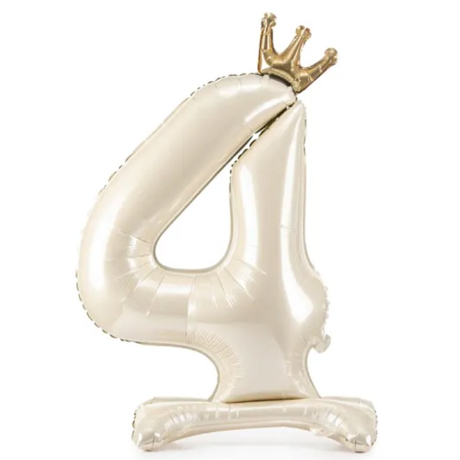 1 Ballon XXL mit Standfuß - Zahl 4 - Light Cream