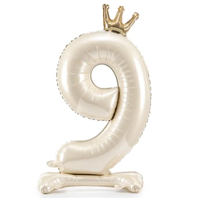 1 Ballon XXL mit Standfuß - Zahl 9 - Light Cream