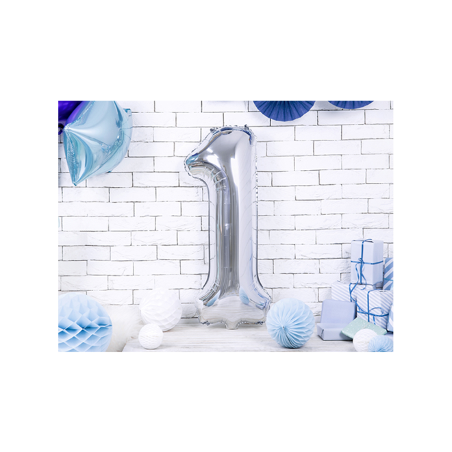1 Ballon XXL - Zahl 1 - Silber