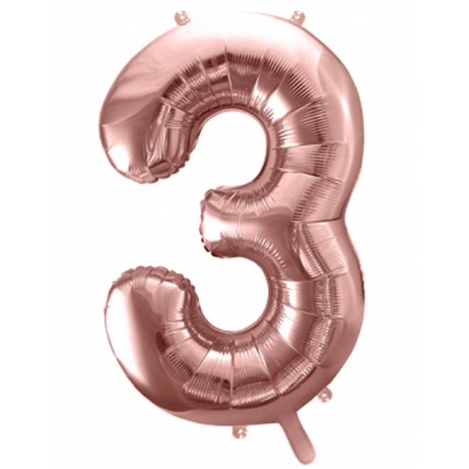 1 Ballon XXL - Zahl 3 - RoseGold