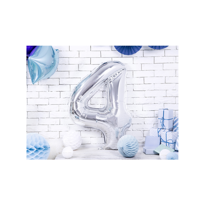 1 Ballon XXL - Zahl 4 - Silber