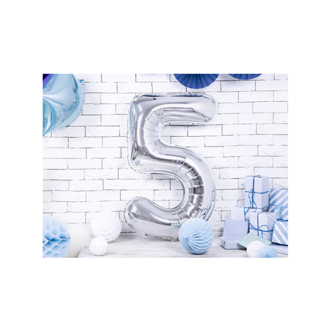 1 Ballon XXL - Zahl 5 - Silber
