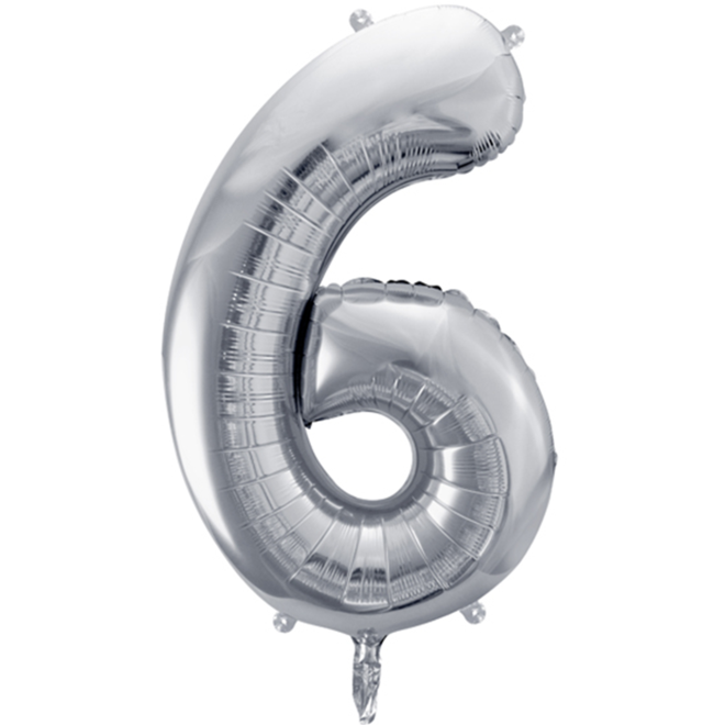 1 Ballon XXL - Zahl 6 - Silber