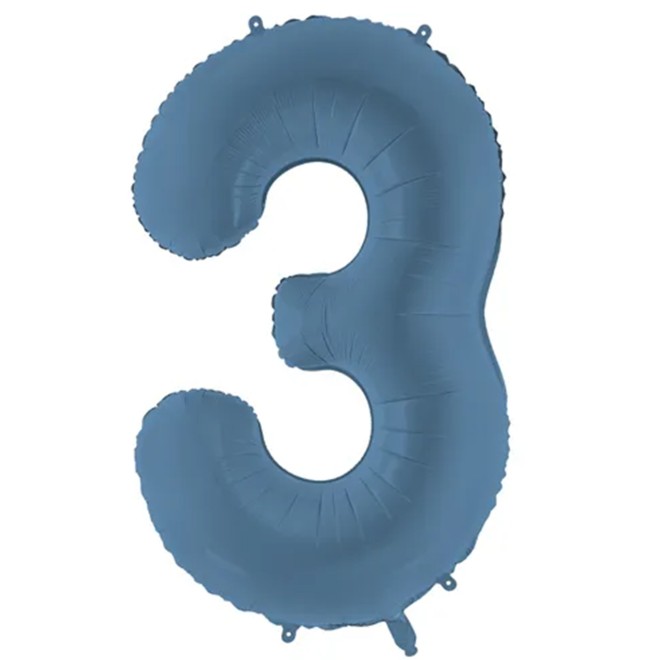 1 Ballon XXL - Zahl 3 - Misty Blue