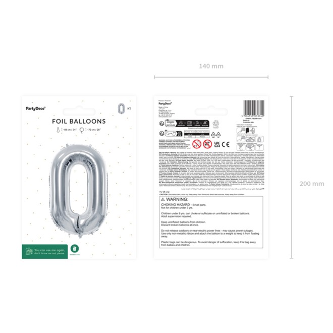 1 Balloon XL - Zahl 0 - Silber