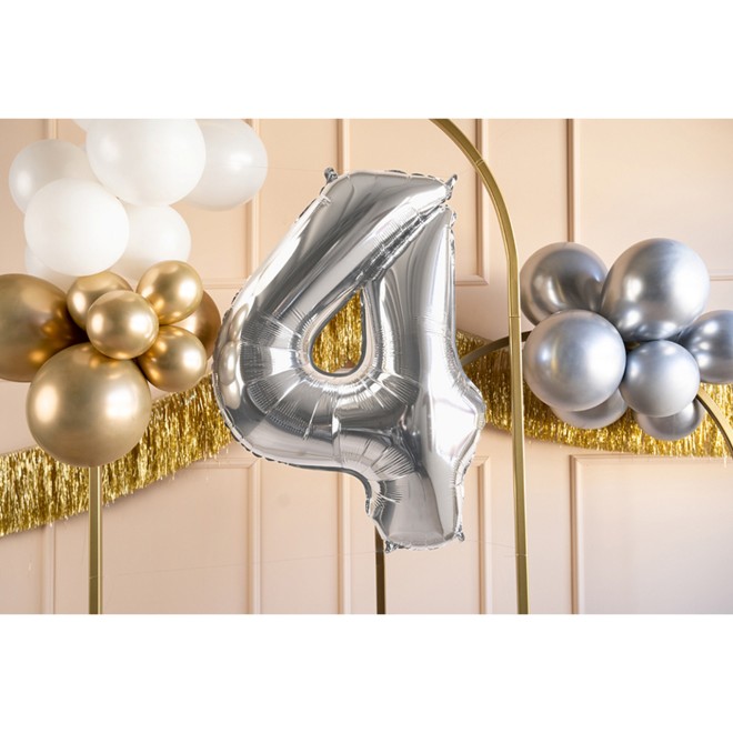 1 Balloon XL - Zahl 4 - Silber