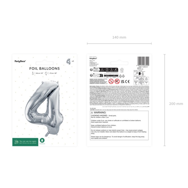 1 Balloon XL - Zahl 4 - Silber