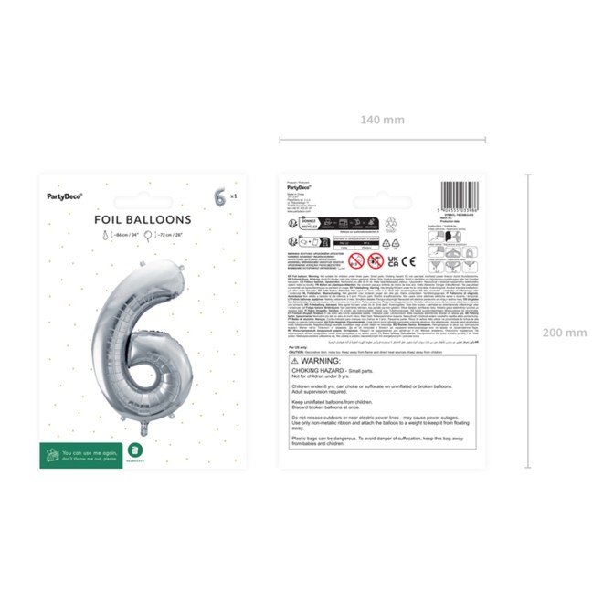 1 Balloon XL - Zahl 6 - Silber
