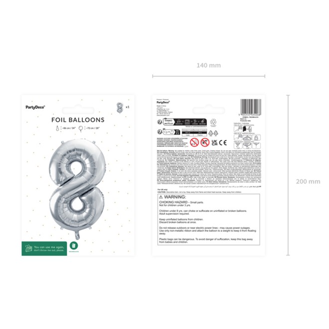 1 Balloon XL - Zahl 8 - Silber