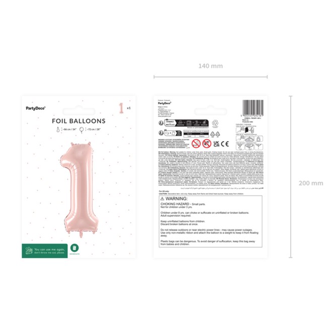 1 Balloon XL - Zahl 1 - Rosa