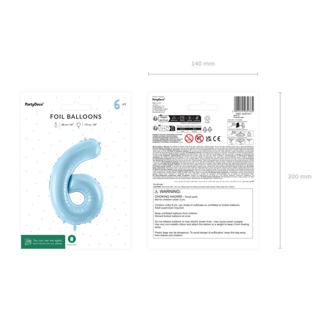1 Balloon XL - Zahl 6 - Hellblau