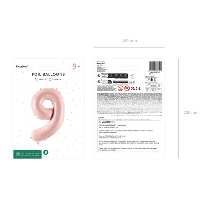 1 Balloon XL - Zahl 9 - Rosa
