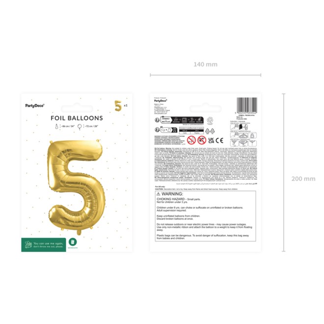 1 Balloon XL - Zahl 5 - Gold