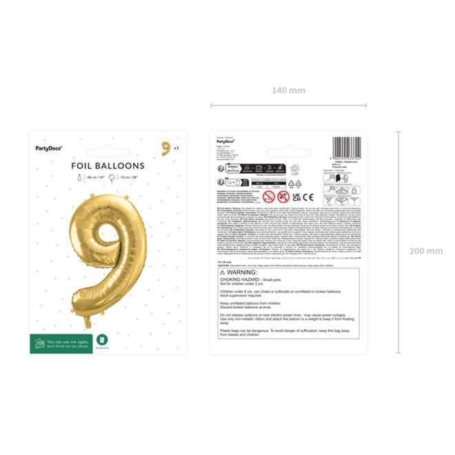 1 Balloon XL - Zahl 9 - Gold