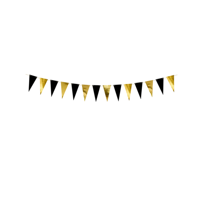 1 Wimpelgirlande - 2,15m - Gold & Schwarz
