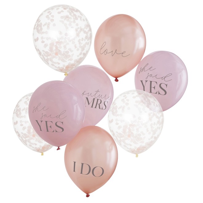 8 MIXed pack of hen party slogan & confetti balloons