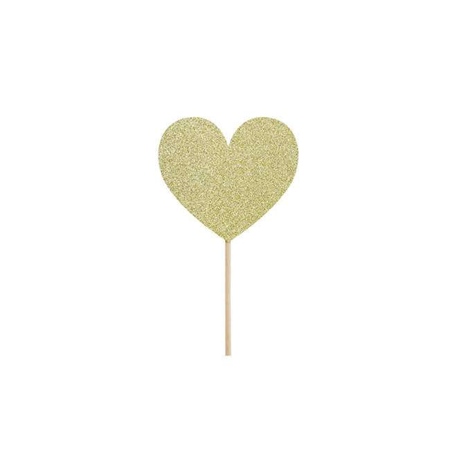 6 Cake Topper - Glitter Hearts Gold